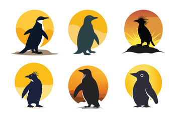 penguin silhouette on sun