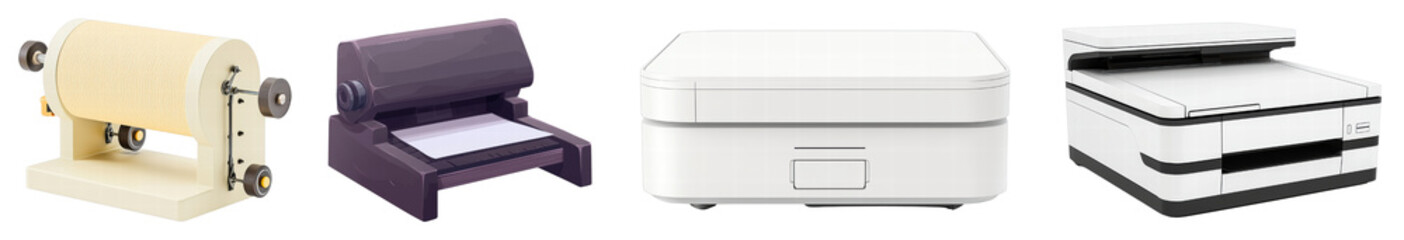 Vintage and Modern Printers with Different Designs and Functions for Home Office