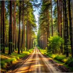 dirt road cutting through forest
