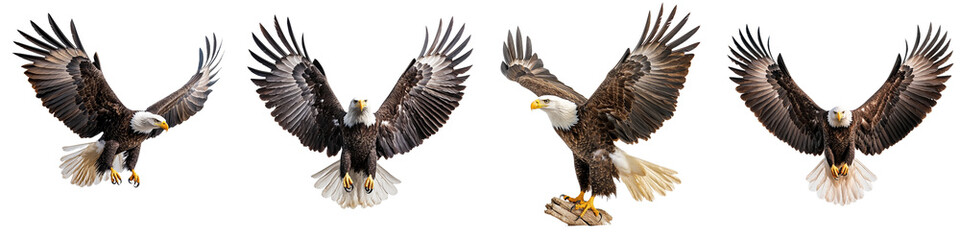 Obraz premium Majestic Bald Eagle in Flight Captured from Various Angles in Natural Habitat