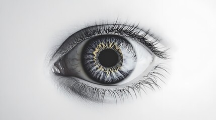 Eye anatomy study focusing on internal structures like lens and retina on a white background