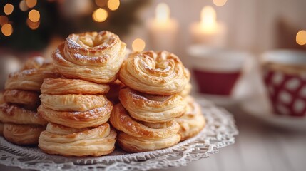 Sweet Pastry Treats Stacked On Festive Plate
