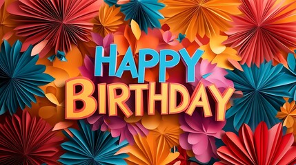 Obraz premium Birthday poster featuring paper fireworks and the central words 