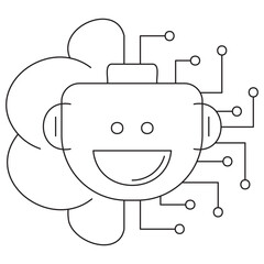 Artificial Intelligence icon. Simple outline black vector pictogram with thin lines on a transparent background. Line thickness is editable