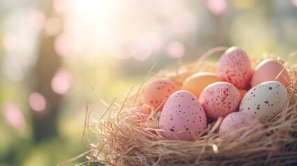 Obraz premium Pastel Easter Eggs Nestled In Hay