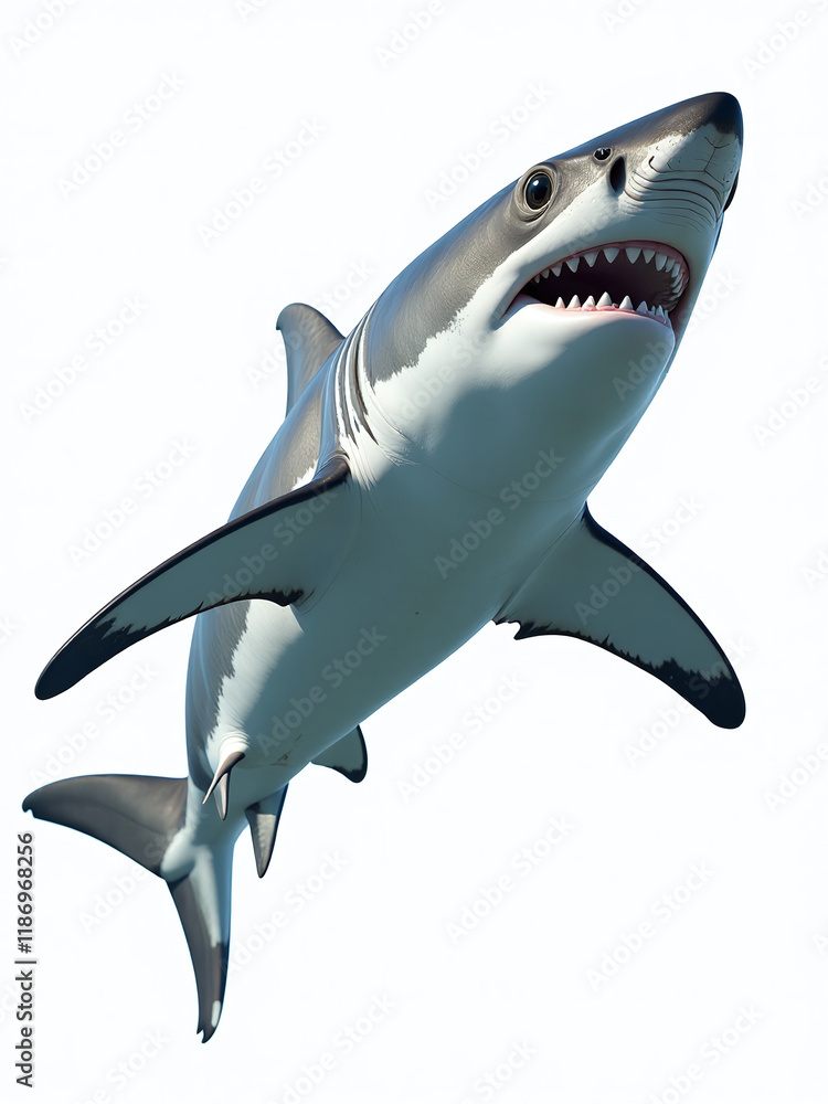 Poster A Great White Shark Isolated Against A Pure White Background With Transparent Pixels Around It For Easy Editing Purposes. 00003