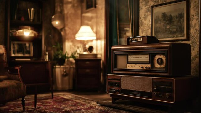 Old radio and interior of the house backyard 