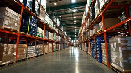 Warehouse Interior with Pallets and Boxes