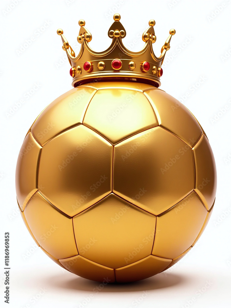 Poster A Golden Soccer Ball Is Isolated On A White Background With A Crown Above It, Also Transparent In Png Format. 00003