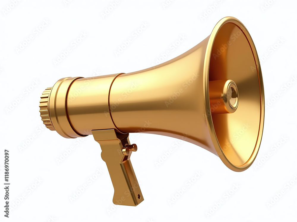 Poster A Golden Megaphone Is Isolated On A White Background With A Png Transparent Overlay For Easy Design Use. 00002