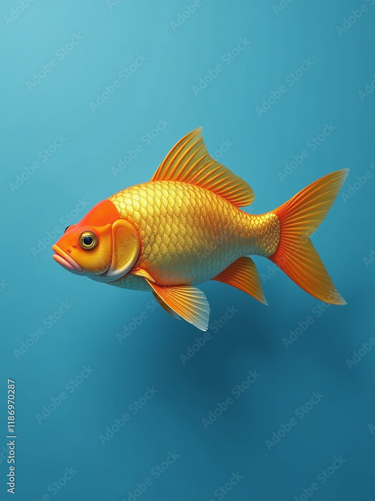 Poster a golden fish swims in a blue background providing ample copy space for creative design concepts. 00