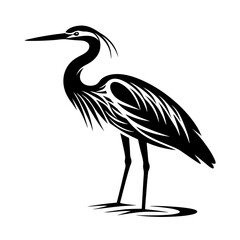 silhouette heron on the beach with white background