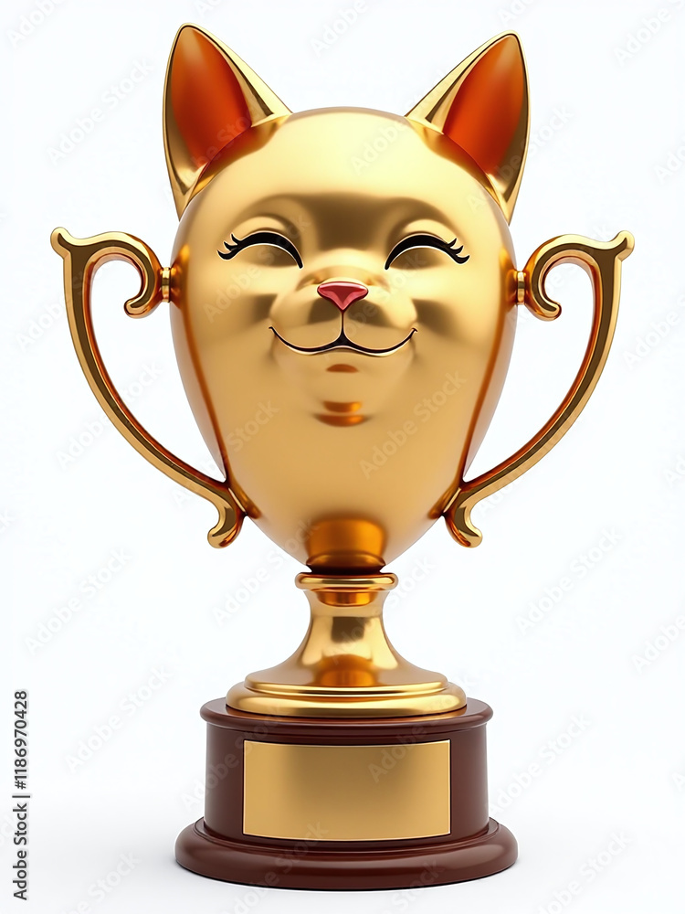 Aufkleber A Golden Cat Trophy Isolated Against A Clean White Background In Png Format With Transparent Elements Visible Throughout. 00002