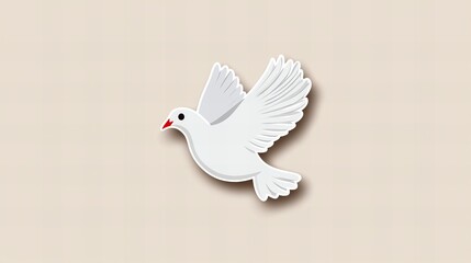 Fototapeta premium A gentle white dove in flight, symbolizing peace and hope. Its wings spread wide against a neutral backdrop.