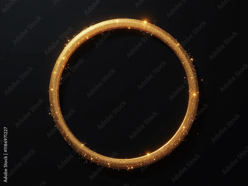 Poster a gold oval circle glitters against a plain black background with an empty space surrounding it. 000