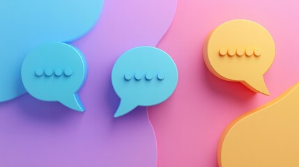 Colorful Speech Bubbles on Pink and Purple Background with Empty Space for Text, Ideal for Chat Communication Design or Notification Concepts