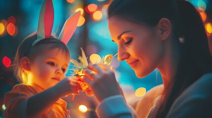 Mother and Daughter Share a Magical Easter Evening
