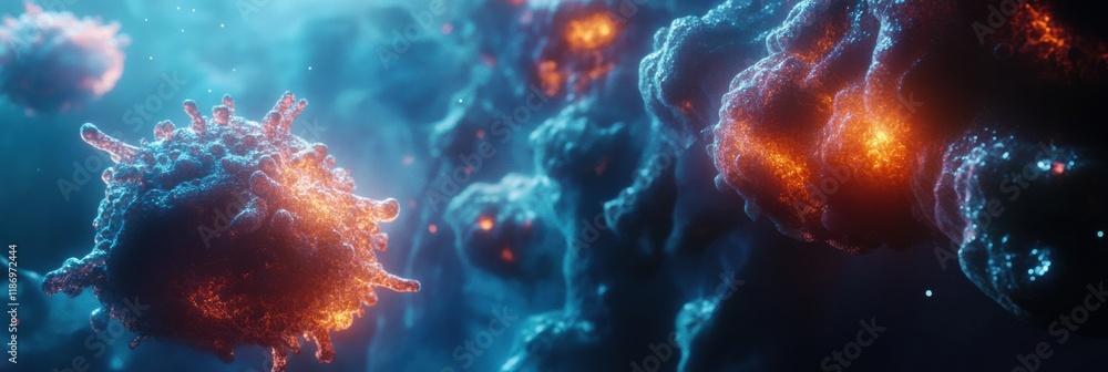 Aufkleber glowing edges of cancer cells reveal intricate biological structures and cellular interactions in a 