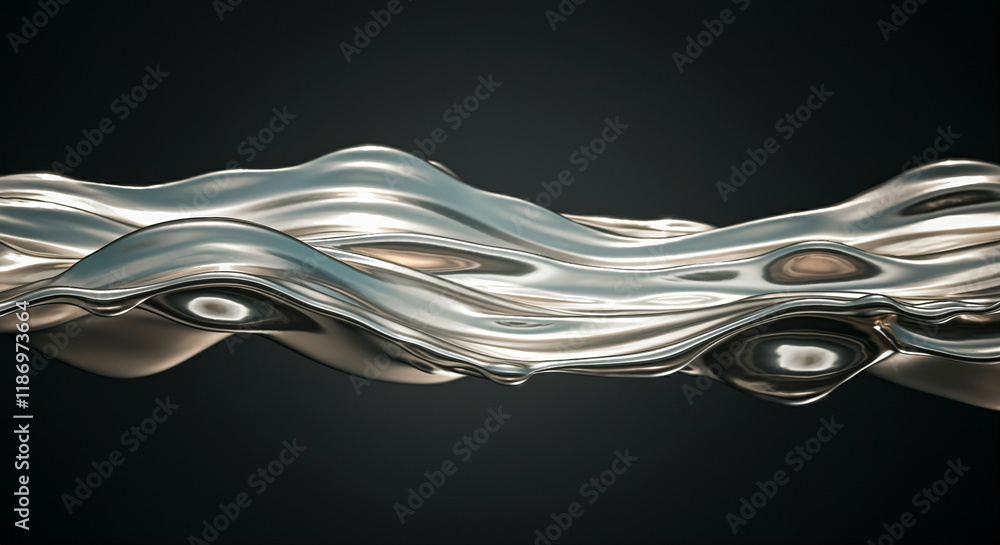 Aufkleber liquid texture on metallic surface with smooth waves and reflections
