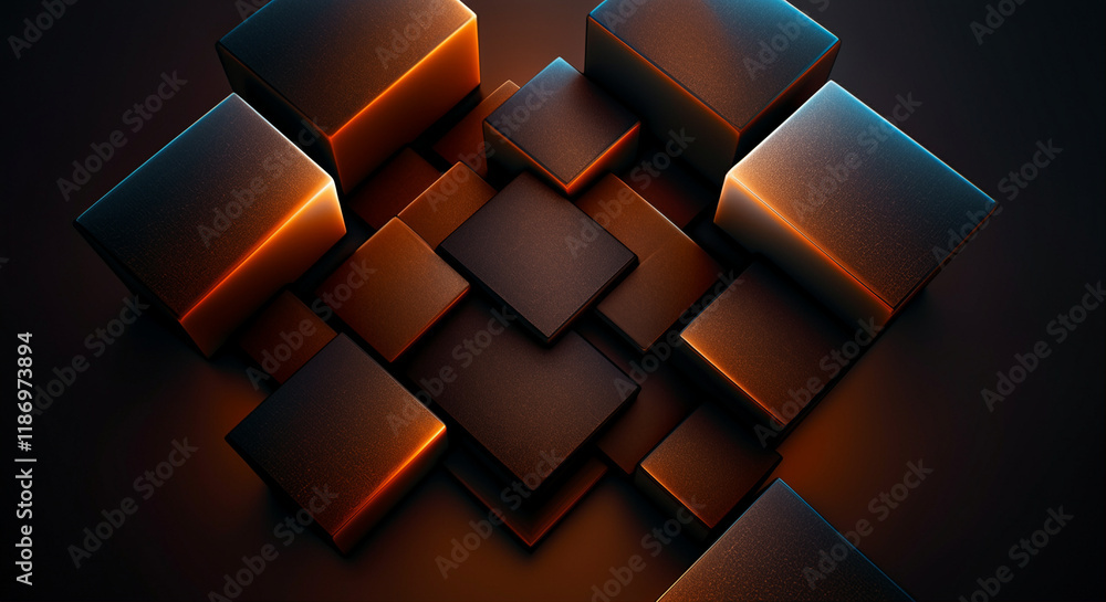 Poster 3d geometric shapes in an abstract design with vibrant lighting and modern style