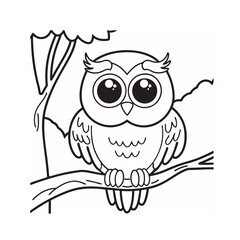 owl on white line art with white background