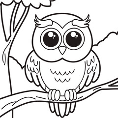 owl on white line art vector with white background