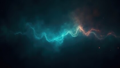 Abstract neon light waves and particles glowing on a dark background