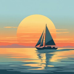 Fototapeta premium Sailboat at Sunset on Calm Ocean Waters