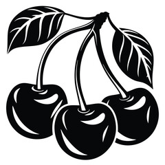 illustration of cherry on black with white background