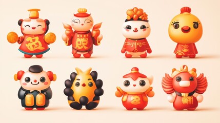 Adorable Chinese New Year Character Illustrations