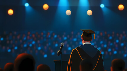 Honorary degree presentation, notable recipient, academic regalia, ceremonial setting, spotlight focus, close-up shot, high definition, significant achievement. Nightblaze. Illustration