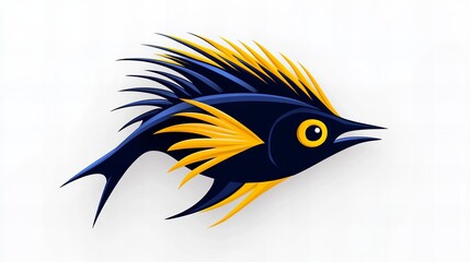 Fototapeta premium Stylized blue and gold fish design, vibrant and modern illustration.