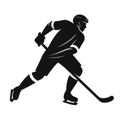 hockey player vector art, silhouette hockey player with hockey stick, hockey player running silhouette vector icon isolated on white background.