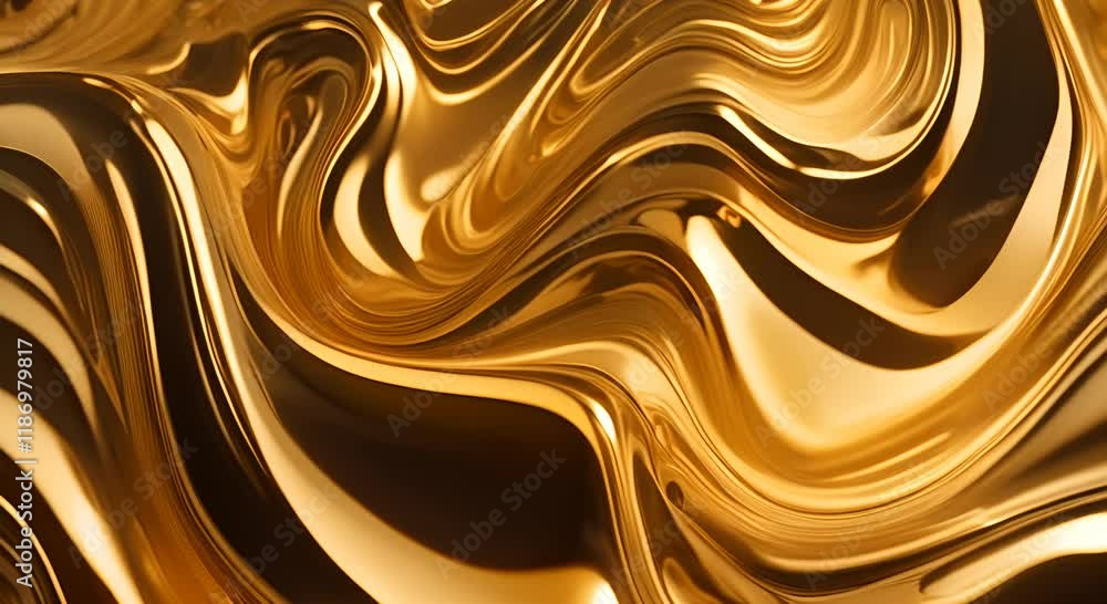 Poster smooth liquid gold waves reflecting light and creating a rich metallic texture that captivates the v