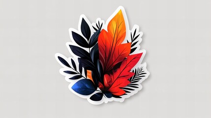 Fototapeta premium Vibrant autumn leaves in shades of orange, red, and black, arranged as a sticker. A colorful and stylish design.