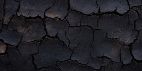 Obraz premium An abstract close-up of a charred wood surface exhibiting intricate cracks and burnt textures, representing the beauty of imperfection and resilience through destruction.