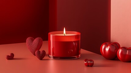 High-definition photograph featuring red Valentine's Day elements, with a candle on a table and an open space in the center for customized text or images