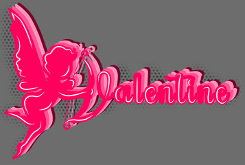 Happy valentine's day, valentine text, Hand lettering, calligraphy, archery fairy illustration vector 
