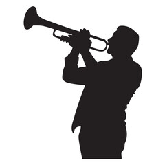 Silhouette of a musician, blowing a trumpet vector illustration isolated on a white background