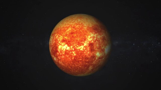 sun space planets and galaxy 4k animation video.sun is Spinning in Outer Space with Stars.
