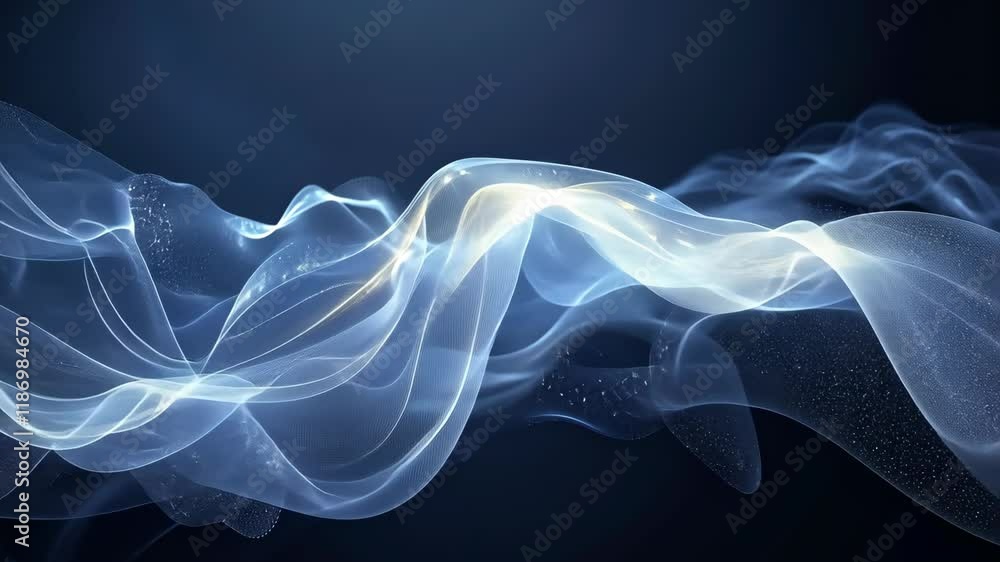 Poster exploring abstract light patterns and their fluid motions in a dark background setting