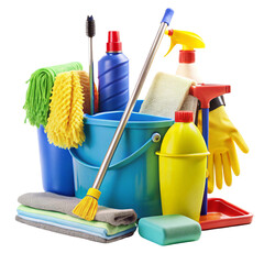 Cleaning equipment isolated on transparent background  
