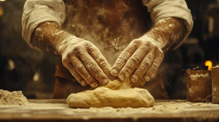 Baker Kneading Dough With Floury Hands