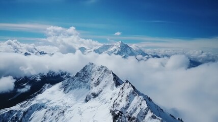Obraz premium Bird's-eye view, Mount Everest, The weather is clear, blue sky, white clouds