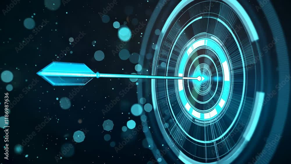 Aufkleber dynamic dart hitting the target with captivating blue hues and glowing circles in a dark background
