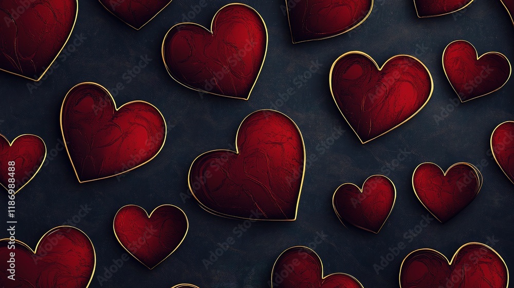 Poster abstract pattern of intertwined hearts in deep red tones