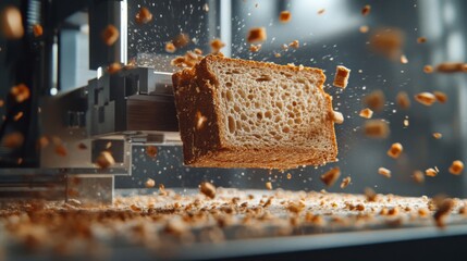 A slice of bread crumbles into delicious pieces
