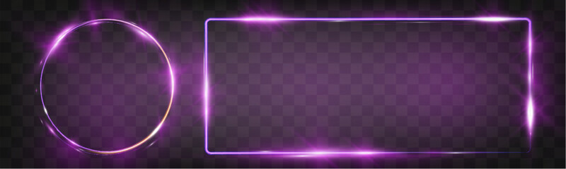 	
Neon banner vector collection featuring glowing purple neon shapes including hexagon, rectangle, triangle, circle, and other frames on dark transparent background.
