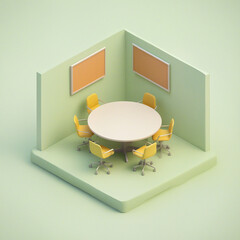  Isometric Meeting Room with Yellow Chairs
