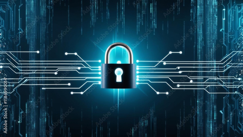 Aufkleber a digital padlock surrounded by glowing circuitry, symbolizing cybersecurity and data protection in 